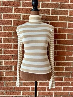 Madewell Striped Knit Turtleneck Long Sleeve Beige White Women's, Size M